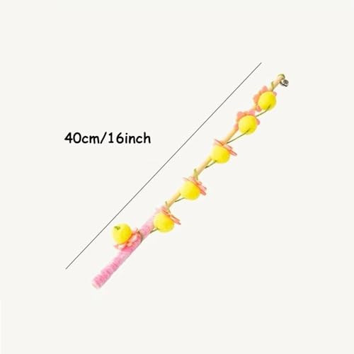 Cat Wand Toy with Bell: Floral Bamboo Teaser for Cats & Kittens - Yellow Apricots - color: Yellow