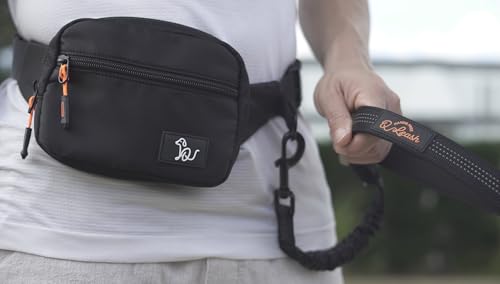Retractable Hands Free Dog Leash with Zipper Storage Pouch - 3-Piece Bungee Running, Walking & Hiking Leash with Waist Belt - Release Clip, One Button Lock - Reflective Stitching for Medium Large Dogs - color: Q-Leash 3-Piece