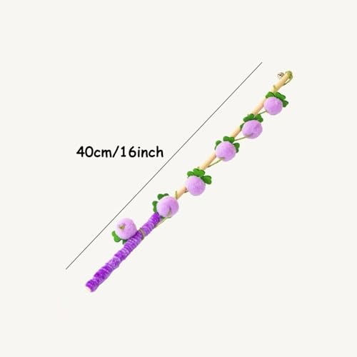 Cat Wand Toy with Bell – Interactive Bamboo Cat Teaser for Indoor Cats – Purple Grape - color: Purple
