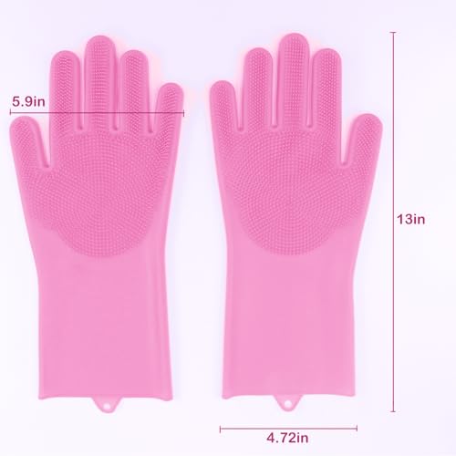 Pet Grooming Gloves, Dog Bathing Gloves with High-Density Teeth, Heat Resistant Silicone Cat Hair Remover with Enhanced Five Finger Design, Bathing and Massaging for Dogs and Cats (Pink) - color: Pink