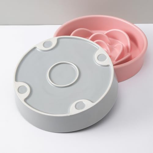 8.25'' Ceramic Slow Feeder Dog Bowls - Petal Shape Modern Dog Food Dish for Medium and Large Breeds, Puzzle Maze Bowl to Slow Down Eating, Anti-Gulping, Dishwasher & Microwave Safe, Grey - color: Grey, size: 8.25 inch