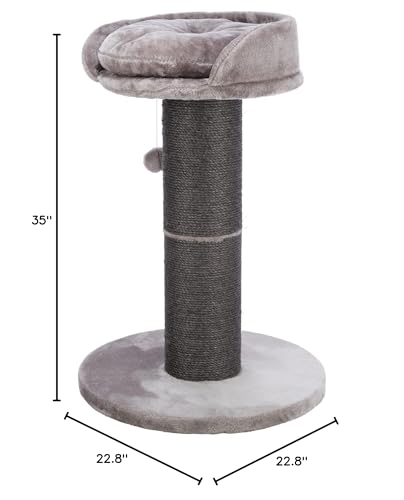 TRIXIE Pepino Cat Scratching Post 35 Inch - Cat Scratcher with Soft Fabric Covering Base and Durable Sisal Rope - with Platform Bed & Dangling Cat Toy - in Gray - color: Gray