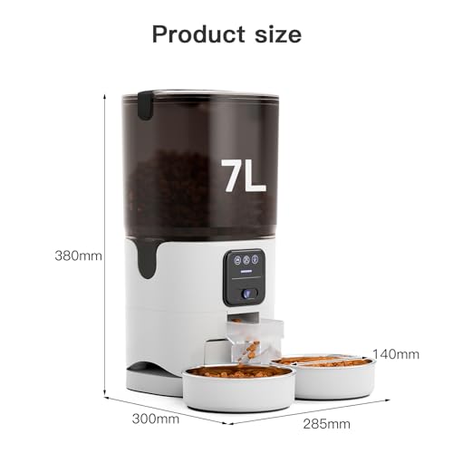 Automatic Cat Feeder 7L Double Bowl Feeder, 1080P HD Camera Live Video, Night Vision 2-Way Audio, WiFi & App Remote Control, Programmable Pet Feeder, Smart Timed Dry Food Dispenser 2 Cats Dogs - size: Double Basin - 7L