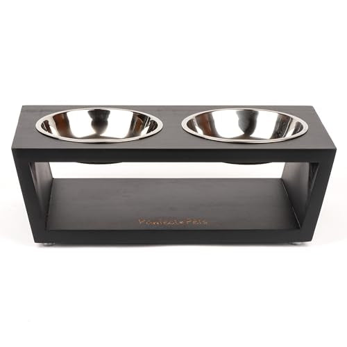 4" Tall Elevated Dog Bowls for Small Dogs, Food and Water Bowl Set by Pawfect Pets (Black) - color: Black