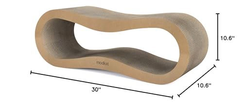 Modkat® Premium 2 Cat Scratcher Set. Large (30L X 10.6H in.) and Small (26.6L X 7H in.) Sizes. Scratch, Play Lounge. High-Grade Cardboard, 100% Recyclable, Reversible.