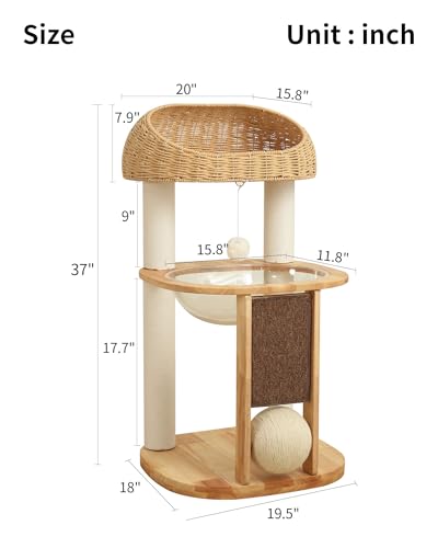 Wood Cat Tree for Large Cats, Modern Cat Tree Tower with Wide Shelves Cotton Scratching Posts, Super Sturdy Base, Cozy Perches, and Interactive Toys for Indoor Kittens - color: s94