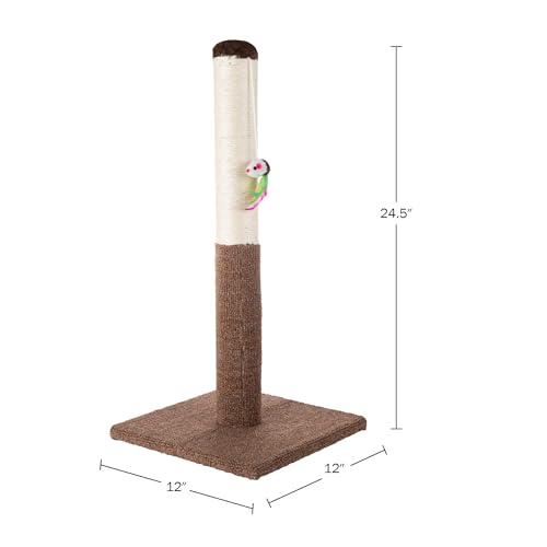 PETMAKER Cat Scratching Post - Tall Scratcher for Cats and Kittens with Sisal Rope and Carpet, Hanging Mouse Toy for Interactive Play (24.5 Inch) - color: Brown