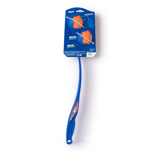 Chuckit! The Duo 22M Double Launcher Dog Toy, 22" Length, Includes 2 Medium Tennis Balls (2.5") Size Medium for Breeds 20-60lbs, for Multi-Dog and Pack Play, Launches Two Balls at Once - style: The Duo
