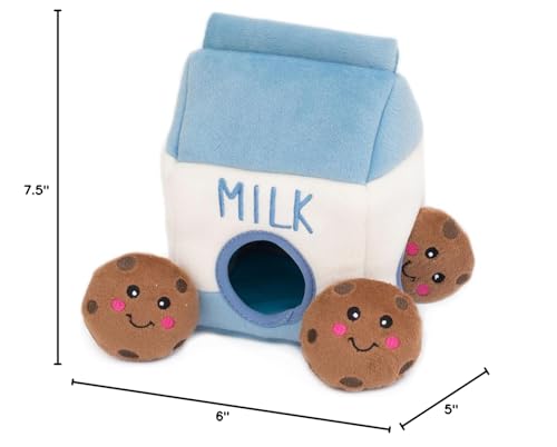 ZippyPaws Burrow- Interactive Dog & Puppy Toys for Boredom, Stimulating Pet Products to Keep them Busy, Hide & Seek Plush Puzzles, Squeaky Toy for Enrichment, For Small & Medium Dogs- Milk and Cookies - style: Milk & Cookies