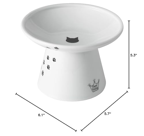 Necoichi Elevated Cat Food Bowl, Ceramic (Porcelain), Whisker-Friendly, Dishwasher & Microwave Safe, Non-Slip Silicone Base, Anti-Vomiting & Neck Fatigue (Cats, Extra Wide, 2-Cups Capacity) - color: Cat, size: Large Extra Wide Flat (2 Cups)