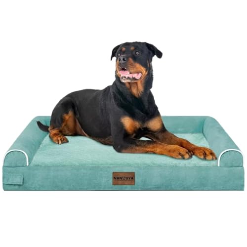 Large Dog Bed Orthopedic Washable: Beds Bolster XXL Bed Big XLarge Dogs Egg Crate Foam Sofa Couch Waterproof Removable Cover - Aqua Blue - color: Aqua Blue, size: 44.0"L x 34.0"W x 6.5"Th