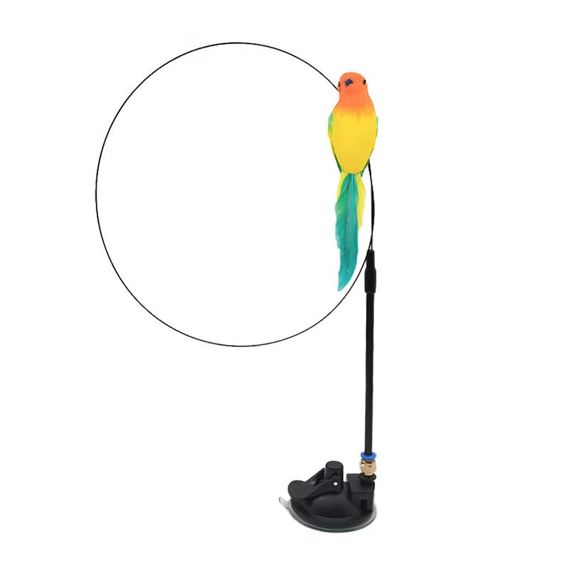 Interactive Cat Wand Toy with Suction Cup Base, Rotating Bird Feather Teaser, Blue White Orange Colors, Automatic Spinning (Parrot) - color: parrot