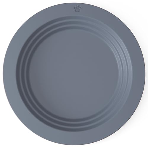 EcoLeo Whisker Friendly Cat Food Dish, Platinum Silicone, CKD, LFGB Certified Non-Toxic, Anti Whisker Fatigue, Low Profile, Shallow, Non Slip, Cat Dog Kitten Feeding Dish_Grey - color: Grey