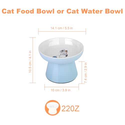 Raised Cat Food Bowl – Ceramic Elevated Cat Bowl for Whisker & Neck Fatigue,Non-Slip & Anti Vomiting Pet Feeder for Kittens to Adult Cats and Small Dogs,Dishwasher Safe(Blue) - color: Blue