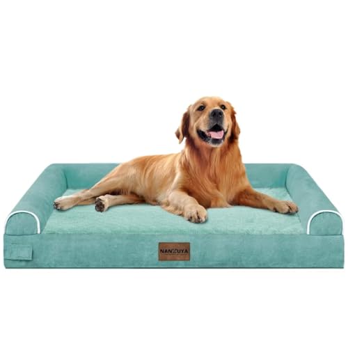 Large Dog Bed Orthopedic Washable: Beds Bolster XL Bed Big XLarge Dogs Egg Crate Foam Couch Sofa Waterproof with Removable Cover - Aqua Blue - color: Aqua Blue, size: 40.0"L x 32.0"W x 6.5"Th