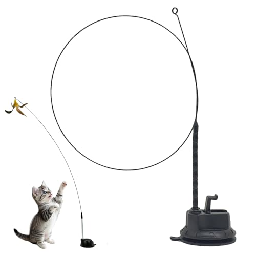 Suction Cup Cat Toy 35in Flexible Steel Cat Wand with Stand & DIY Refill Head 2-in-1 Hands-Free & Handheld Fun Teaser Toy for Indoor Home, Teaser
