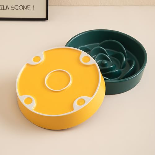 8.25'' Ceramic Slow Feeder Dog Bowls - Petal Shape Modern Dog Food Dish for Medium and Large Breeds, Puzzle Maze Bowl to Slow Down Eating, Anti-Gulping, Dishwasher & Microwave Safe, Yellow - color: Yellow, size: 8.25 inch