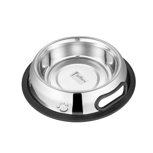 Jeffers Pet Embossed No Tip Anti-Skid Stainless Steel Dog Cat Puppy Kitten Bowls – Rubber Base Food Water Dish for Home Travel Camping Kennel, Durable Dishwasher Safe Feeding Bowl - 96 oz (3 Quart) - size: 96 oz (3 Quarts)