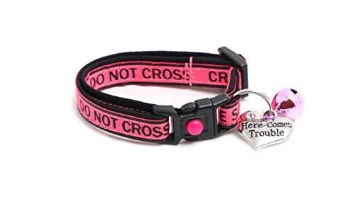Crime Scene Cat Collar with Bell & Charm | Adjustable Large Size or Kitten Collar | Safety Breakaway Collar (Small(10lbs & Less), Pink) - color: Pink, size: Small(10lbs & Less)