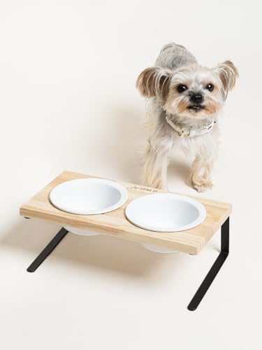 Elevated Dog Bowls, Raised Dog Bowl Stand with Two 5.1 inch Ceramic Bowls, Non-Slip Cat Food and Water Dish for Small and Medium Breed, White - color: White, size: 5.1inch