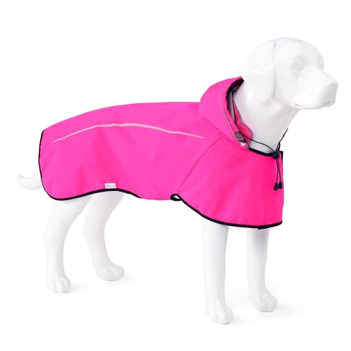 Mile High Life Dog Raincoat, Adjustable Waterproof Pet Rain Jacket, Reflective Hooded Poncho for Small Medium Large Dogs, Lightweight Breathable Pet Rain Coat (Hot Pink,XS Chest 15"-18") - color: Hot Pink, size: X-Small