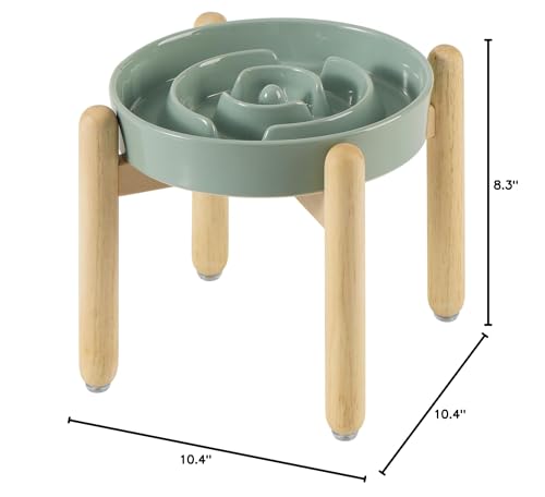 Havniva 8.2” Raised Slow Feeder Dog Bowls, 1.6 Cups Ceramic Dog Bowl Slow Feeding for Medium Breed, Elevated Puzzle Dog Food Bowl with Wooden Stand Non-Slip Anti-Gulping & Anti-Choking - color: 1 x Light Green+Stand-A, size: 8.2inch