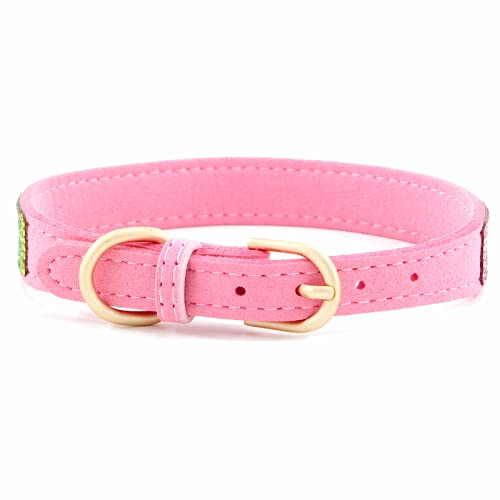 Rhinestone Dog Collar, Cute Dazzling Sparkling Soft Suede Leather Adjustable Pet Dog Cat Collar Crystal Diamond for Puppy Small Medium Large Dogs (XXS:15.5-21cm, Pink-2) - color: Pink-2, size: XXS:15.5 - 21cm