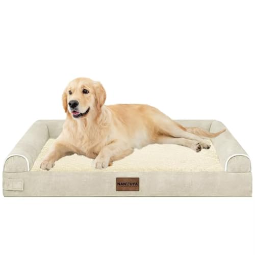 Large Dog Bed Orthopedic Washable: Beds Bolster XL Bed Medium Large Dogs Egg Crate Foam Couch Sofa Waterproof with Removable Cover - Beige - color: Beige, size: 36.0"L x 27.0"W x 6.5"Th