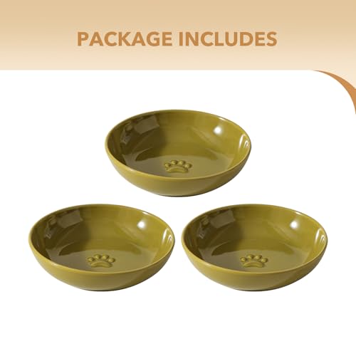 Havniva Ceramic Cat Bowl Whisker Friendly 5.5” Cat Dishes Shallow Cat Food Bowl Anti-Slip Pet Water Bowls for Indoor Cats, Wide Cat Food Dish Prevent Whisker Fatigue (3 Pack) - color: Matcha Green - B