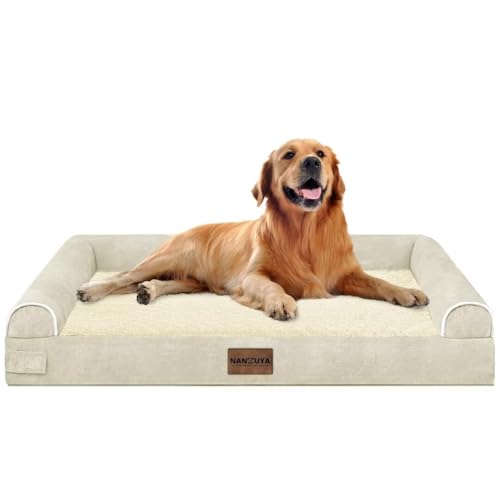 Large Dog Bed Orthopedic Washable: Beds Bolster XL Bed Big XLarge Dogs Egg Crate Foam Couch Sofa Waterproof with Removable Cover - Beige - color: Beige, size: 40.0"L x 32.0"W x 6.5"Th