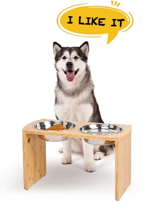 Elevated Dog Bowls, Bamboo Raised Dog Bowl for Large Dogs, with 2 Stainless Steel Bowls (13'' Tall-68oz Bowl) - color: Natural, size: X Large: 13'' Tall-68oz Bowl