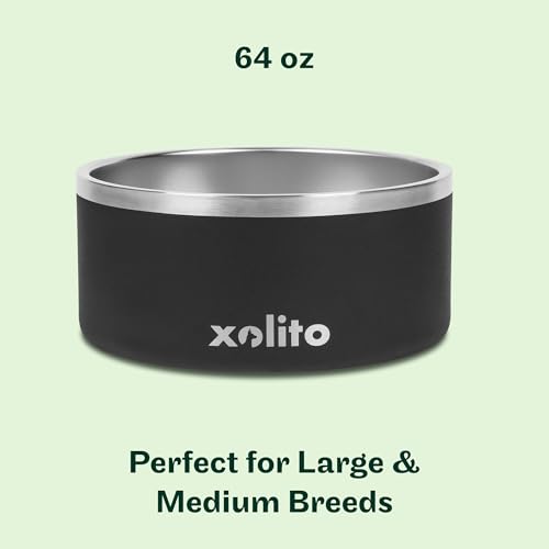 Xolito Pets Stainless Steel Dog Bowl 64 oz - Non-Slip Insulated Water Bowl for Large Dogs - Heavy Duty Double Wall Metal Feeder for Food & Water, Dishwasher Safe (Black) - color: Black