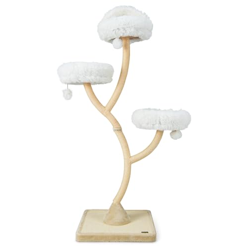 PETSITE 70" Tall Cat Tree, Cat Tower with Scratching Posts and Board, Multi-Level Cat Tower for Large Cats 20 lbs+ with 3 Cozy Perches and Dangling Balls, Modern Cat Tree for Indoor Cats Large Adult - color: White