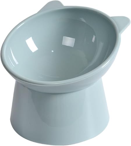 Tilted Raised Posture for Cat Food Bowl Neck for Protection Anti Vomiting 45 Degree Elevated Slanted Stand Bowls for Cat Tilted Bowl Diameter Approx.13.7cm/5.39in (Baby Blue)