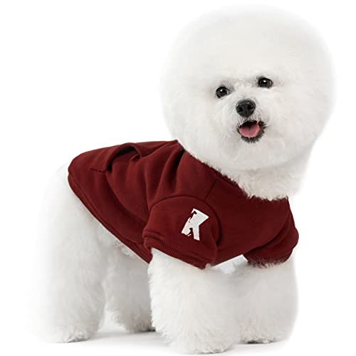 Dog Hoodie Fleece Puppy Clothes Warm Sweater with Hat for Small Dogs Cat Hooded Shirt Kitten Pet Basic Hoodies Sweatshirt with Pocket Doggie Soft Winter Coat Apparel (Red; L) - color: Red, size: L-(9~17lb) | Chest(~17.7")