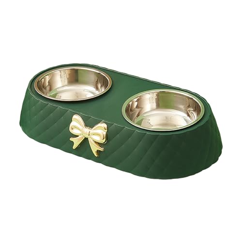 Functional Double Dog Cats Bowls, Removable Dog Bowl Set, Cute Stainless Steel Bowl with Non-Spill Plastic Mat for Rabbit Puppy Cats Small Medium Dogs Water & Food (Green) - color: Green