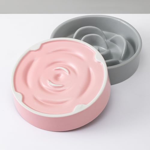 6'' Ceramic Slow Feeder Dog Bowls - Petal Shape Modern Dog Food Dish for Cats and Small Breed Dogs, Puzzle Maze Bowl to Slow Down Eating, Anti-Gulping, Dishwasher & Microwave Safe, Pink - color: Pink, size: 6 inch