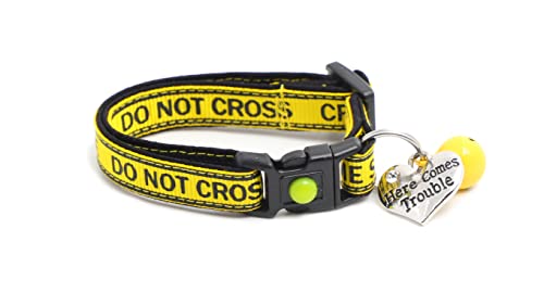 Crime Scene Cat Collar with Bell & Charm | Adjustable Large Size or Kitten Collar | Safety Breakaway Collar (Small(10lbs & Less), Yellow) - color: Yellow, size: Small(10lbs & Less)