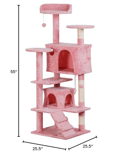 Nova Microdermabrasion 54 in Cat Tree Tower for Indoor Cats Multi-Level Cat Condo Cat Bed Furniture with Scratching Post Kittens Activity Center (Pink) - color: Pink