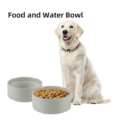 Havniva 8.3” Ceramic Dog Bowls, Dog Food and Water Bowl for Large Dogs, Durable Dog Water Bowl with Non-Slip Rubber Base Large Capacity Pet Feeding Bowl - color: Matte Gray, size: 8.3 Inch