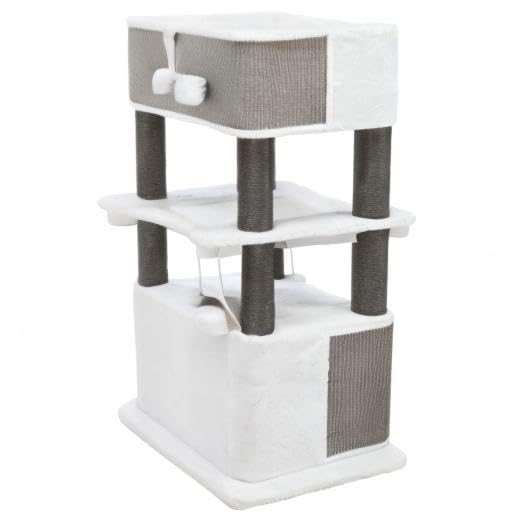 Trixie Lucano 43.3-in XXL Cat Tree, Indoor Cat Furniture with Jute Scratching Posts, Sisal and Plush Covered Condo, Dangling Interactive Toys, Gray - color: Gray, size: 43" Tall