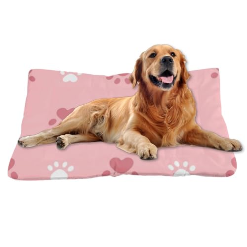 Paw Print Pink Dog Bed Cushion Dog Mat for Car Pet Padding Crate Bed Washable Non-Slip Small for Crate Puppy Beds Medium Dogs Cats Washable Cage Mats Crates Indoor Outdoor 36X24 Inch - size: 36 × 24 inch