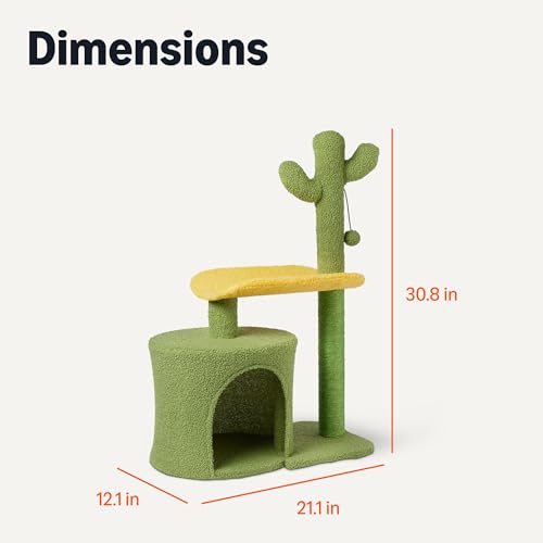 Amazon Basics Cactus Cat Tree for Indoor Cats & Kittens, Scratching Post with Curved Perch, Cozy Cat Condo, Natural Sisal, Interactive Dangling Ball, 30.7" (77.9cm) H, Green - size: Large 30.7” (77.9cm) H