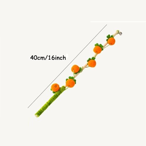 Cat Wand Toy with Bell – Bamboo Cat Teaser Stick for Playful Cats – Orange Persimmon - color: Orange