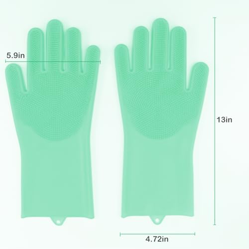 Pet Grooming Gloves, Dog Bathing Gloves with High-Density Teeth, Heat Resistant Silicone Cat Hair Remover with Enhanced Five Finger Design, Bathing and Massaging for Dogs and Cats (Green) - color: Green
