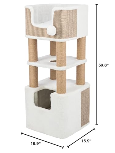 Trixie Lucano 39.8-in Cat Tree, Indoor Cat Furniture with Jute Scratching Posts, Sisal and Plush Covered Condo, Dangling Interactive Toys, Taupe - color: Brown, size: 39.8" Tall