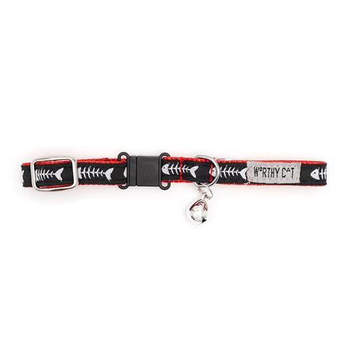 THE WORTHY DOG Patterned Dinner Cat Collar with Bell, Adjustable Nylon Safety Collar, Red, One Size - color: Red-dinner