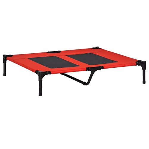 Outdoor Elevated Dog Bed Elevated Cooling Summer Dog Cot Pet Bed, Portable Indoor & Outdoor Cooling Raised Cot Pet Hammock Bed with Skid-Resistant Feet, Frame with Breathable Mesh