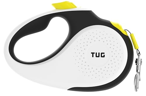 TUG 360° Tangle-Free Retractable Dog Leash with Anti-Slip Handle | 16 ft Strong Nylon Tape | One-Handed Brake, Pause, Lock (Small, White/Neon Yellow) - color: White/Neon Yellow, size: Small
