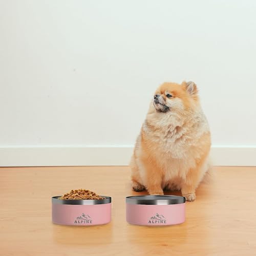 ALPINE Set of 2 Stainless Steel Dog Bowls, Non Slip, Metal Pet Bowl for Food and Water, Double Walled Insulated, Rustproof, Dishwasher Safe (32 oz, Navy) - color: Navy, size: 32 oz